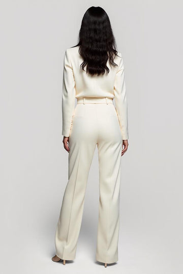 Ivory 2 Piece Shawl Lapel Women Suits with Belts